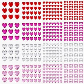 516Pcs Heart Rhinestone Stickers Acrylic Heart Gem Stickers Face Gems Stick on Gems Self-Adhesive Jewels Rhinestones Stickers for Valentine's Day Crafts Kids DIY(4 Colors, 4 Sizes)