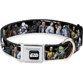 Star Wars Pet Collar, Dog Collar Metal Seatbelt Buckle, Star Wars Classic Character Poses Black, 9.5 to 13 Inches 1.0 Inch Wide