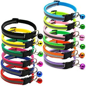 Cat Collar with Bell,12pcs Mixed Colors Reflective Cat Collars,Soft Nylon Reflective Puppy Collars for Cat or Small Dogs Neck 7.8" - 13"