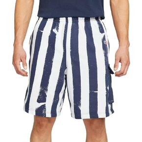 Nike Men's Sportwear Club Fleece Shorts (Obsidian/White/Striped, Large)