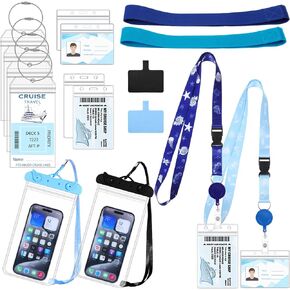 Cruise Ship Essentials Must Haves Set, 2 Pack Lanyards for Cruise Ship Cards with Id Holder and 4 Pack Cruise Luggage Tags Holder with 2 Pack Waterproof Phone Pouch & 2 Pcs Cruise Chairs Towel Bands