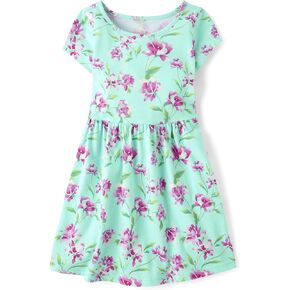 The Children's Place Baby Girls' Short Sleeve Everyday Dresses, Floral Aqua, Small