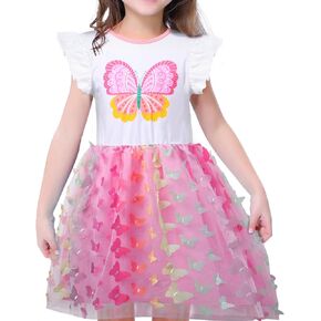 VASCHY Summer Tulle Dress Cotton Ruffle Sleeve Tutu Princess Dress Birthday Outfit Clothes for Toddler/Little/Big Kid Girls