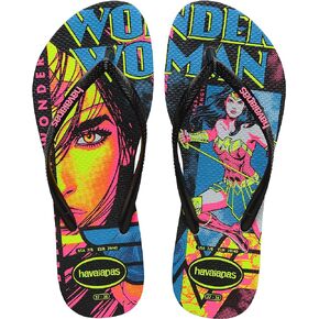 Havaianas Kids Slim Wonder Woman Flip Flops - Kid's Character Sandals - Black/Black, 3Y/4W big kid