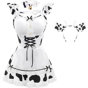 Cow Maid Cosplay Costume Anime Cow Dress for Women Cute Anime Cow Girl Cosplay Costume Full Set