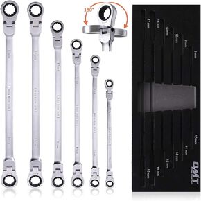 Orion Motor Tech 6-Piece Metric 8mm - 19mm Extra Long Gear Ratcheting Wrench Set XL Extended Handle with Flex Head, 8mm 9mm 10mm 11mm 12mm 13mm 14mm 15mm 16mm 17mm 18mm 19mm - 6pcs & 12 Sizes