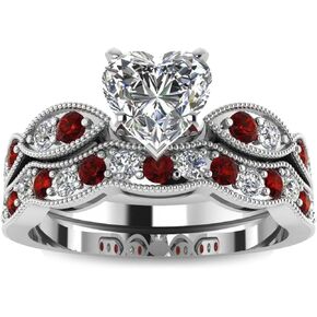 Jeulia 3 Carat CZ Solitaire Engagement Rings Halo Milgrain Heart Cut Sterling Silver Ring Set Promise Engagement Wedding Anniversary Rings Bridal Sets for Women