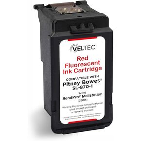Veltec Made in USA Premium Postage Ink Cartridge Replacement for Pitney Bowes SL-870-1 for New SendPro Mailstation (CSD1) (Fluorescent Red, 1 Pack)