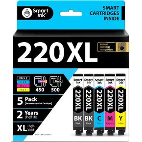 Smart Ink Remanufactured Ink Cartridge Replacement for Epson 220 XL T220 220XL to use with Workforce WF-2630 WF-2650 WF-2750 Expression Home XP-320 XP-420 XP-424 Printers (2 Black, C/M/Y 5 Multipack)