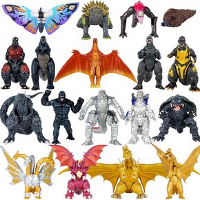 Set of 18 pcs Dragon vs Kong Toys, Action Figures Dinosaur Shin Ultima Gamera Ghidorah Skull Crawler Destoroyah Mecha, Carry Bag