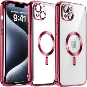 Clear Magnetic for iPhone 14 case with Camera Lens Protection,Compatible with MagSafe,Electroplated Anti-Scratch Shockproof Protective case for iPhone 14 6.1" (Black)