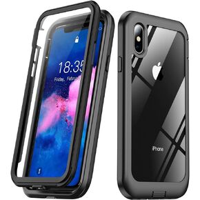 for iPhone X Case,for iPhone Xs Case, Built-in Screen Protector Full Body Protection Heavy Duty Shockproof Rugged Cover Skin for iPhone X/Xs 5.8inch (Black/Clear)