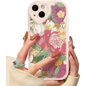 Compatible for iPhone 14 Case Cute Flower Floral Leaf with Love Lens Bumper Protector for Girls Women Soft TPU Shockproof Protective Girly for iPhone 14-(Colorful Flower) 2