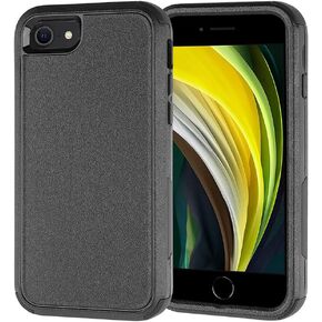 Heavy Duty Phone Case for iPhone SE 2022 (3rd Gen) with Glass Screen Protector, 3 in 1 iPhone SE 2020 Case [Shockproof] Rugged Protective [Drop Proof] iPhone 7/8 case 4.7" -Red/Black