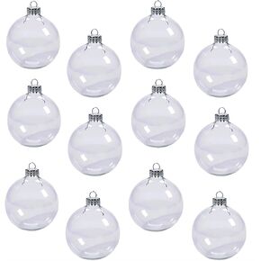 12 Pcs Clear Plastic Fillable Ornament Balls,2.36Inch Christmas DIY Baubles for Christmas, Halloween, Birthday, Wedding Decor, DIY Crafts Decorations (60 mm)