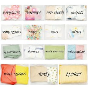 15 Pcs Hospital Bags for Labor and Delivery Resealable Birth Hospital Bag Essentials Frosted Clear Maternity Mommy Hospital Bag for Newborn Baby Shower Diaper Mom Gift Organizing