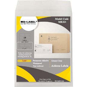 Mr-Label 2" x 4" Glossy Crystal Clear Address Labels - Waterproof and Tear-Resistant - for Laser Printer Only - Permanent Adhesive - for Glass Bottle | Envelope (100 Labels)