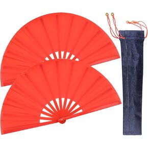 2 Pack Large Rave Clack ABS Folding Hand Fan/Traditional Chinese Arts Folding Fans,complimentary exquisite fabric bags for Party, Dance, Performance Decorations and Gifts (BLACK+BLACK)