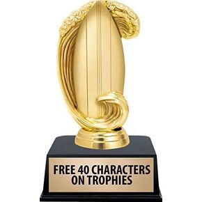 Crown Awards Surfing Trophies with Custom Engraving, 6" Personalized Surfboard with Wave Surfing Award Trophy On Black Base Prime