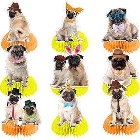9 PCS Pug Honeycomb Centerpieces Table Decorations Pug Table Centerpieces for Pug Dog Party Supplies Birthday Party Decorations