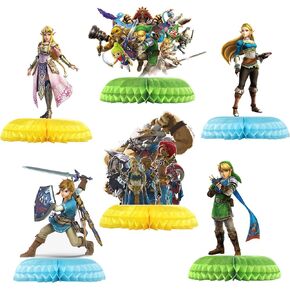 Legend Game Birthday Party Supplies, 6Pcs Link Theme Party Centerpieces Table Toppers, Photo Booth Props, Double Side Cake Toppers, for Zelda Game Kids Teens Fans