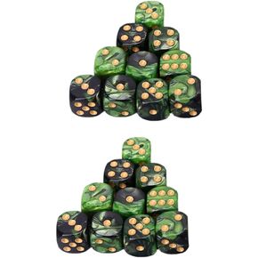 Toyvian 6- Sided Dice Set 25pcs 16mm Standard Rounded Translucent Dice Green Black