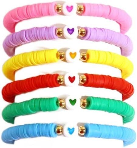 XAM 6-7PCS Colorful Clay Beaded Stretch Bracelets Set Flower Cross Love Heart Summer Boho Beach Jewelry for Women Girls Valentines Day Gift in Saudi Arabia