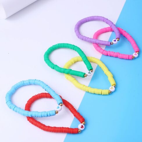 XAM 6-7PCS Colorful Clay Beaded Stretch Bracelets Set Flower Cross Love Heart Summer Boho Beach Jewelry for Women Girls Valentines Day Gift in Saudi Arabia