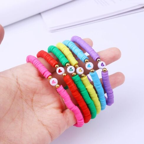 XAM 6-7PCS Colorful Clay Beaded Stretch Bracelets Set Flower Cross Love Heart Summer Boho Beach Jewelry for Women Girls Valentines Day Gift in Saudi Arabia