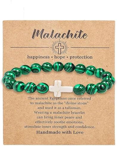 Christian Faith Handmade Cross Natural Colorful Stone Healing Crystal Beaded Stretch Rope Bracelet Easter Catholic Religious Hope Blessed Lucky Jewelry for Women Men in Kuwait