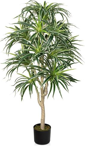 Hollyone 4ft Artificial Tree Faux Dracaena Tree Indoor Plant Evergreen Dracaena Fake Palm Tropical Floor Plant in Pot for Home Office Living Room Garden Indoor Outdoor Decor in Saudi Arabia