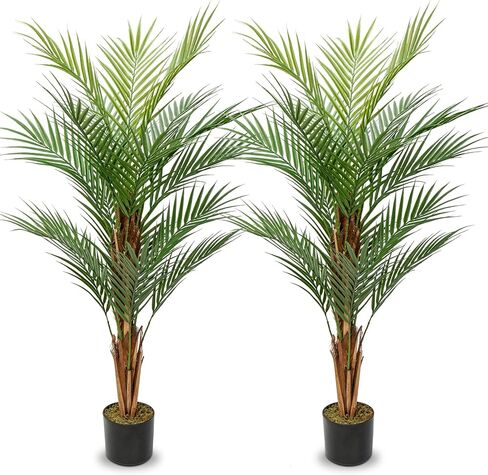 2 Set Artificial Palm Tree 4ft Tall with 19 Trunks Detachable Faux King Palm Tree Fake Plants in Pot for Indoor Home Office Living Room Floor Decor in Saudi Arabia
