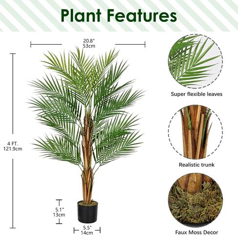 2 Set Artificial Palm Tree 4ft Tall with 19 Trunks Detachable Faux King Palm Tree Fake Plants in Pot for Indoor Home Office Living Room Floor Decor in Saudi Arabia