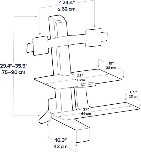 Ergotron - محول مكتب قائم بشاشتين WorkFit-S، محطة عمل بحامل للجلوس لأجهزة الكمبيوتر اللوحية - مع سطح عمل، أسود in Kuwait