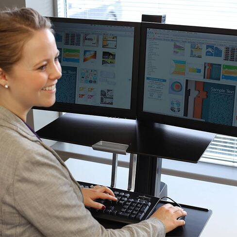 Ergotron - محول مكتب قائم بشاشتين WorkFit-S، محطة عمل بحامل للجلوس لأجهزة الكمبيوتر اللوحية - مع سطح عمل، أسود in Kuwait