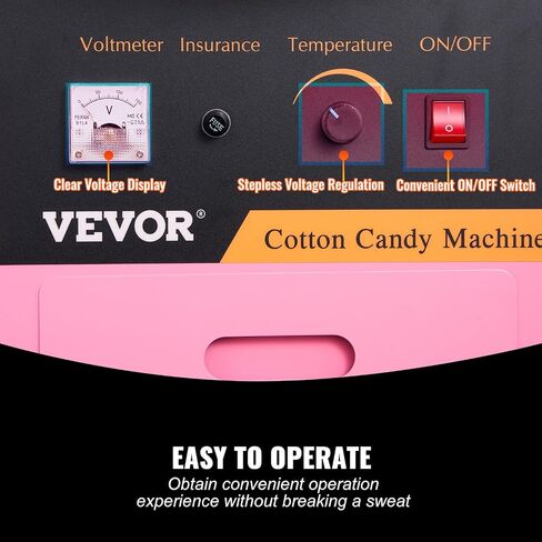 VEVOR Electric Cotton Candy Machine, 1000W Commercial Floss Maker w/Stainless Steel Bowl, Sugar Scoop and Drawer, Perfect for Home, Carnival, Kids Birthday, Family Party, Pink | With Stainless Steel Bowl, Sugar Scoop and Drawer, Perfect for Home, Carnival in Saudi Arabia
