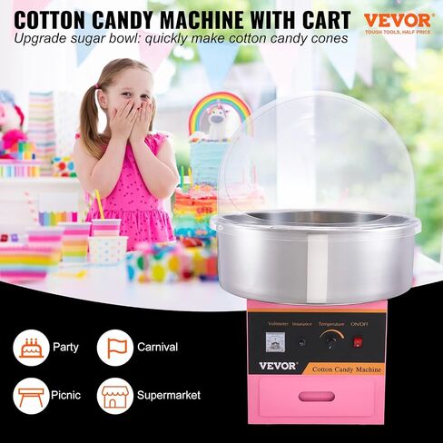 VEVOR Electric Cotton Candy Machine, 1000W Commercial Floss Maker w/Stainless Steel Bowl, Sugar Scoop and Drawer, Perfect for Home, Carnival, Kids Birthday, Family Party, Pink | With Stainless Steel Bowl, Sugar Scoop and Drawer, Perfect for Home, Carnival in Saudi Arabia