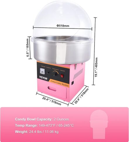 VEVOR Electric Cotton Candy Machine, 1000W Commercial Floss Maker w/Stainless Steel Bowl, Sugar Scoop and Drawer, Perfect for Home, Carnival, Kids Birthday, Family Party, Pink | With Stainless Steel Bowl, Sugar Scoop and Drawer, Perfect for Home, Carnival in Saudi Arabia