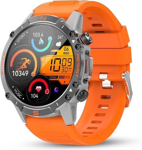 ساعة ذكية WalkerFit للرجال، Reloj Inteligente para Hombre، بطارية طويلة جدًا 60 يومًا، ساعة ذكية عسكرية متينة مقاومة للماء مع شاشة AMOLED مقاس 1.43 بوصة، ساعة ذكية تعمل بنظام Android متوافقة مع iPhone، حزام إضافي in Kuwait