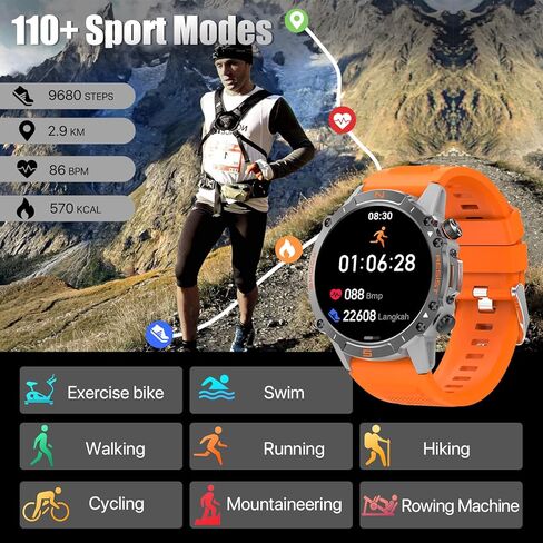 ساعة ذكية WalkerFit للرجال، Reloj Inteligente para Hombre، بطارية طويلة جدًا 60 يومًا، ساعة ذكية عسكرية متينة مقاومة للماء مع شاشة AMOLED مقاس 1.43 بوصة، ساعة ذكية تعمل بنظام Android متوافقة مع iPhone، حزام إضافي in Kuwait