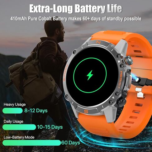 ساعة ذكية WalkerFit للرجال، Reloj Inteligente para Hombre، بطارية طويلة جدًا 60 يومًا، ساعة ذكية عسكرية متينة مقاومة للماء مع شاشة AMOLED مقاس 1.43 بوصة، ساعة ذكية تعمل بنظام Android متوافقة مع iPhone، حزام إضافي in Kuwait