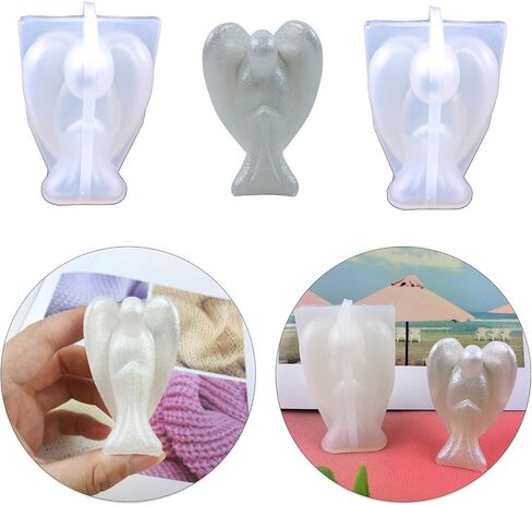 Playing Mold 2Pcs 3D Angel Shape Epoxy Resin Silicone Mold for DIY Make Candle, Wall Hanging Decoration, Jewelry, Keychain, Necklace, Tabletop Decoration, etc in Kuwait
