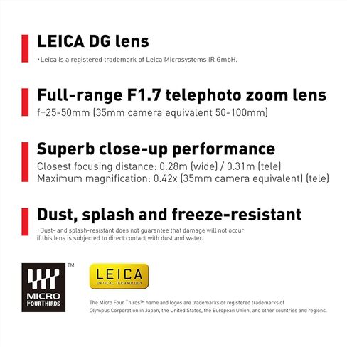 Panasonic LUMIX Micro Four Thirds Camera Lens, Leica DG Vario-SUMMILUX 25-50mm F1.7 ASPH, Stepless Aperture, Video Performance, H-X2550 (Renewed) in Saudi Arabia