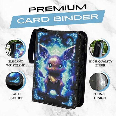 Card Binder 4 Pockets with 55 Removable Sleeves, Can Holds 440 Cards, 3-Ring Zipper Sports Book is Gifts for Boys and Girls in Saudi Arabia