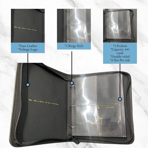 Card Binder 4 Pockets with 55 Removable Sleeves, Can Holds 440 Cards, 3-Ring Zipper Sports Book is Gifts for Boys and Girls in Saudi Arabia