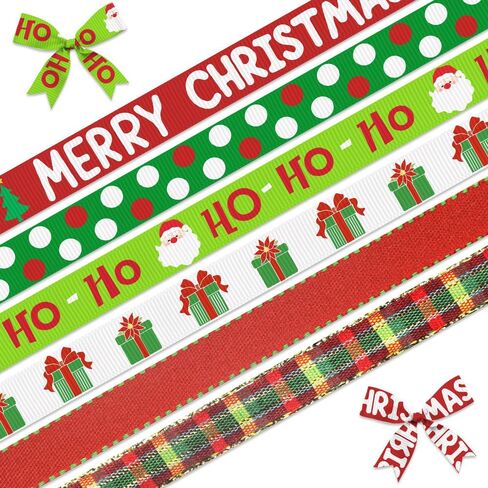 hying 6 قطع شرائط عيد الميلاد للصياغة، 3/8 "عرض شرائط grosgrain الأحمر والأخضر وأشجار عيد الميلاد سانتا الشريط الشتاء عطلة أشرطة الحرفية لتغليف الهدايا DIY زينة عيد الميلاد السنة الجديدة in Kuwait