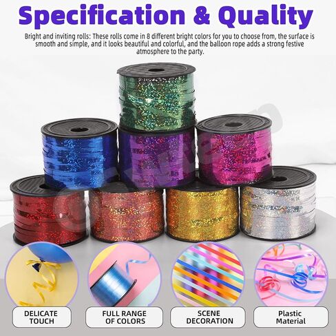 Swpeet 9Pcs 1/5" Wide x 100 Yards Metallic Curling Ribbon with Scissors Kit, 8 Colors Crimped Curling Ribbon Balloon Ribbon Gift Wrap for Gift Wrapping Party Festival Art Decoration Supplies in Saudi Arabia