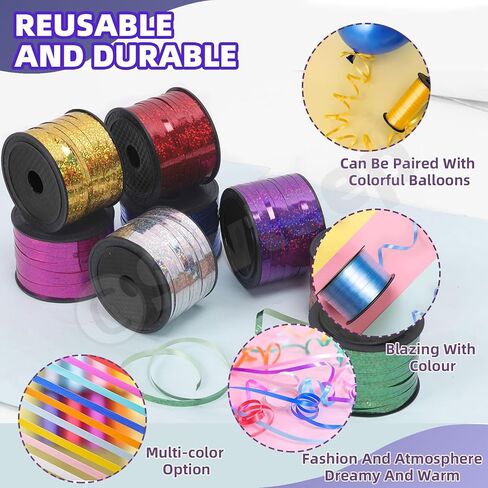 Swpeet 9Pcs 1/5" Wide x 100 Yards Metallic Curling Ribbon with Scissors Kit, 8 Colors Crimped Curling Ribbon Balloon Ribbon Gift Wrap for Gift Wrapping Party Festival Art Decoration Supplies in Saudi Arabia
