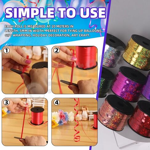 Swpeet 9Pcs 1/5" Wide x 100 Yards Metallic Curling Ribbon with Scissors Kit, 8 Colors Crimped Curling Ribbon Balloon Ribbon Gift Wrap for Gift Wrapping Party Festival Art Decoration Supplies in Saudi Arabia