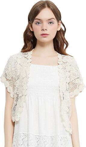 Anna-Kaci Women's Lace Shrugs Short Sleeve Crop Bolero Open Cardigans for Wedding Evening Dresses in Saudi Arabia